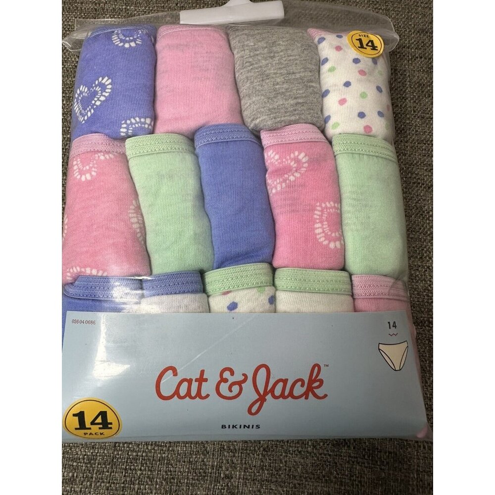 Cat & Jack Girls Underwear Bikini Style Size 14 (Waist 27") 14 Pack 100% Cotton - Picture 4 of 4